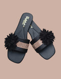 Women's Black Flower Rhinestone PVC Slides