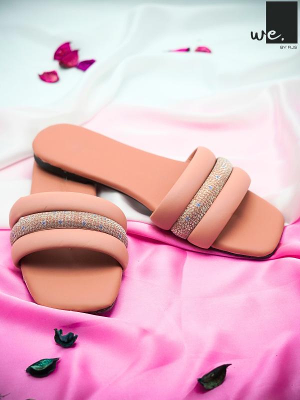 Women's Pink Fancy Rexine Slides – Summer Stylish Casual Comfort Sandals