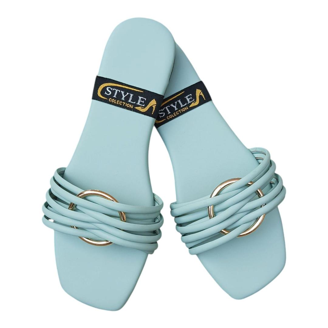Women's [Color] Big Strappy Flat Sandals – Stylish Casual Comfort Slides