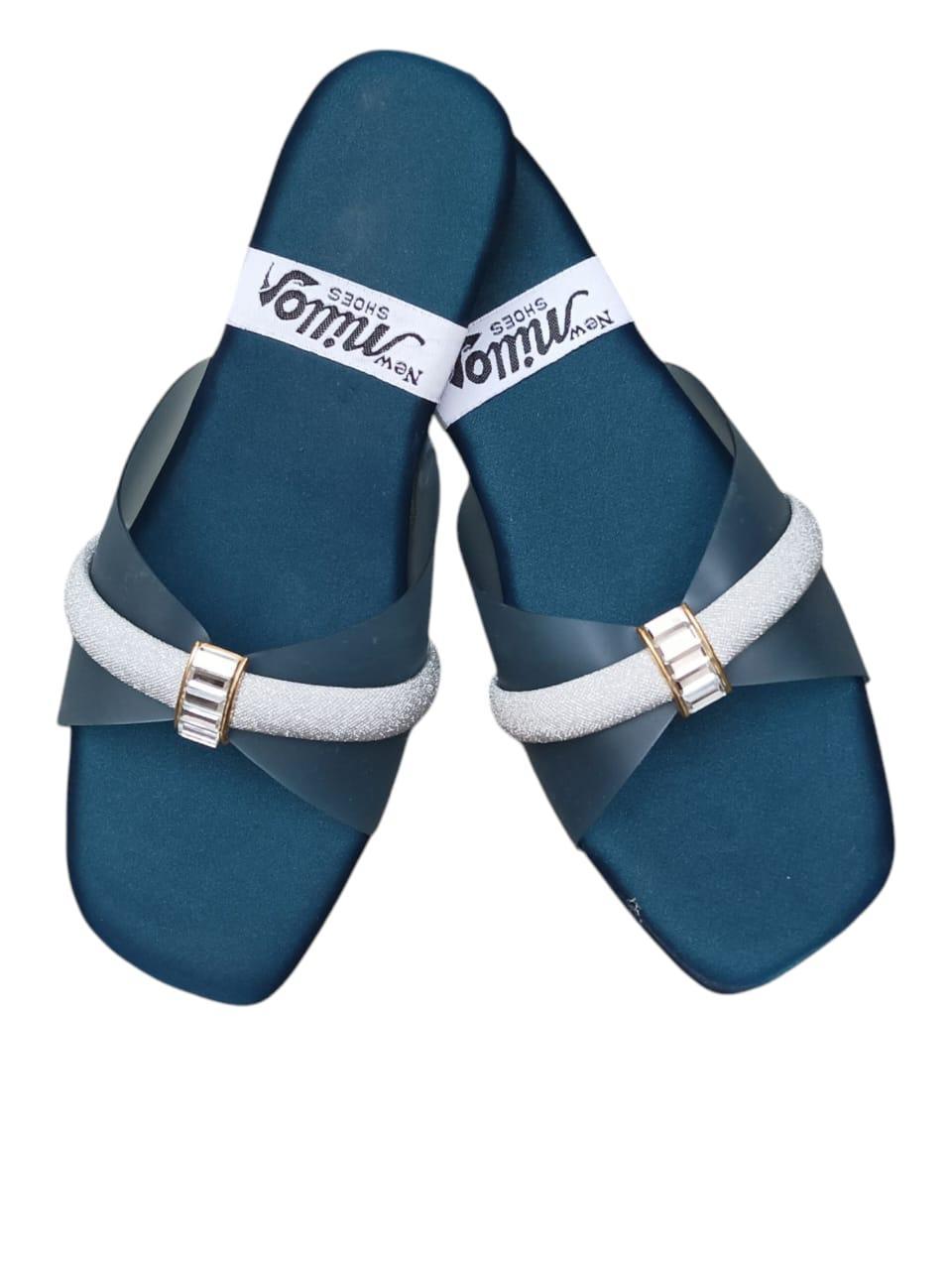 Women's Blue Fancy Rexine Slides – Summer Stylish Casual Comfort Sandals
